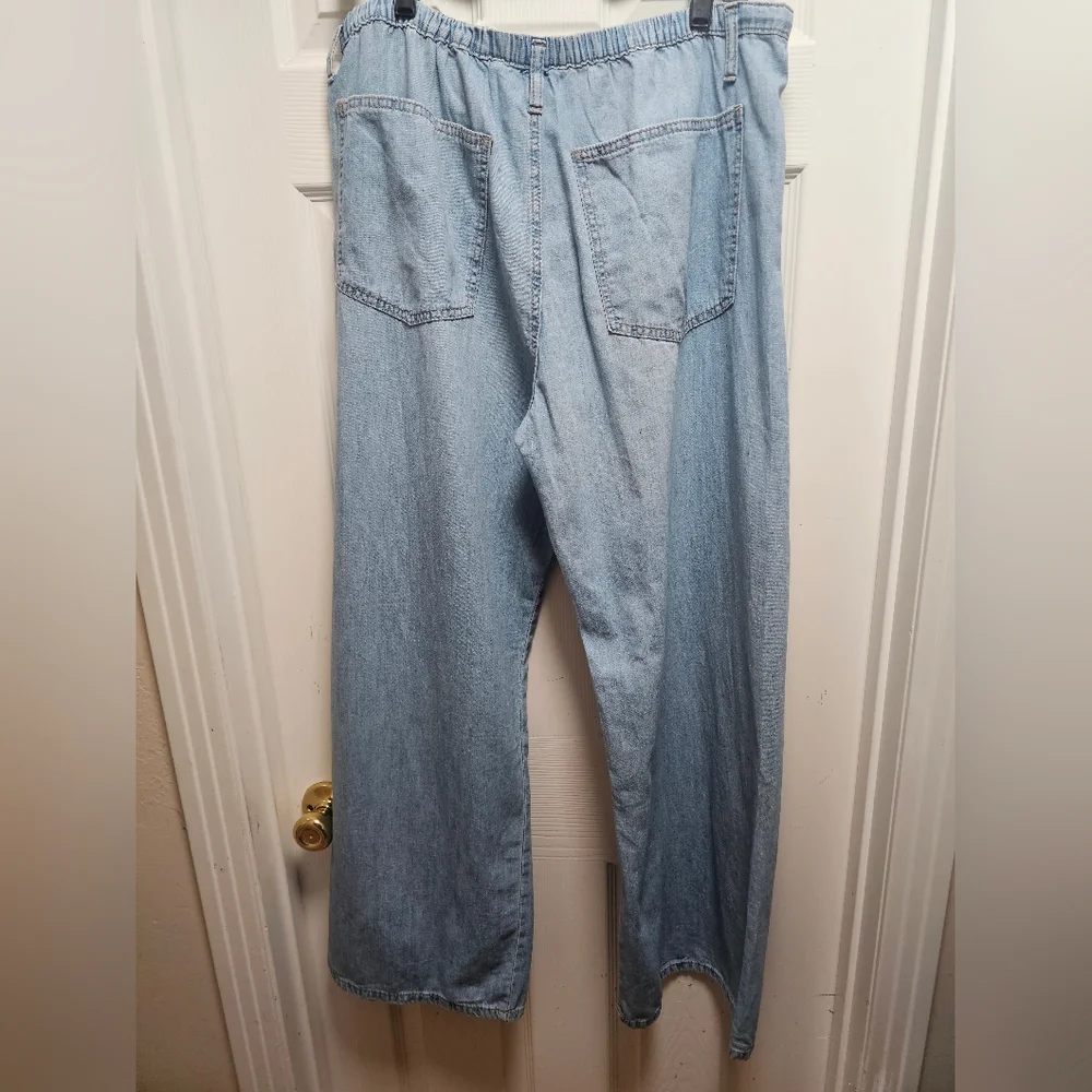 ZARA Wide Leg Light Wash Jeans Size 12 (US) 44 EU High Rise Drawstring Waist - Picture 7 of 12
